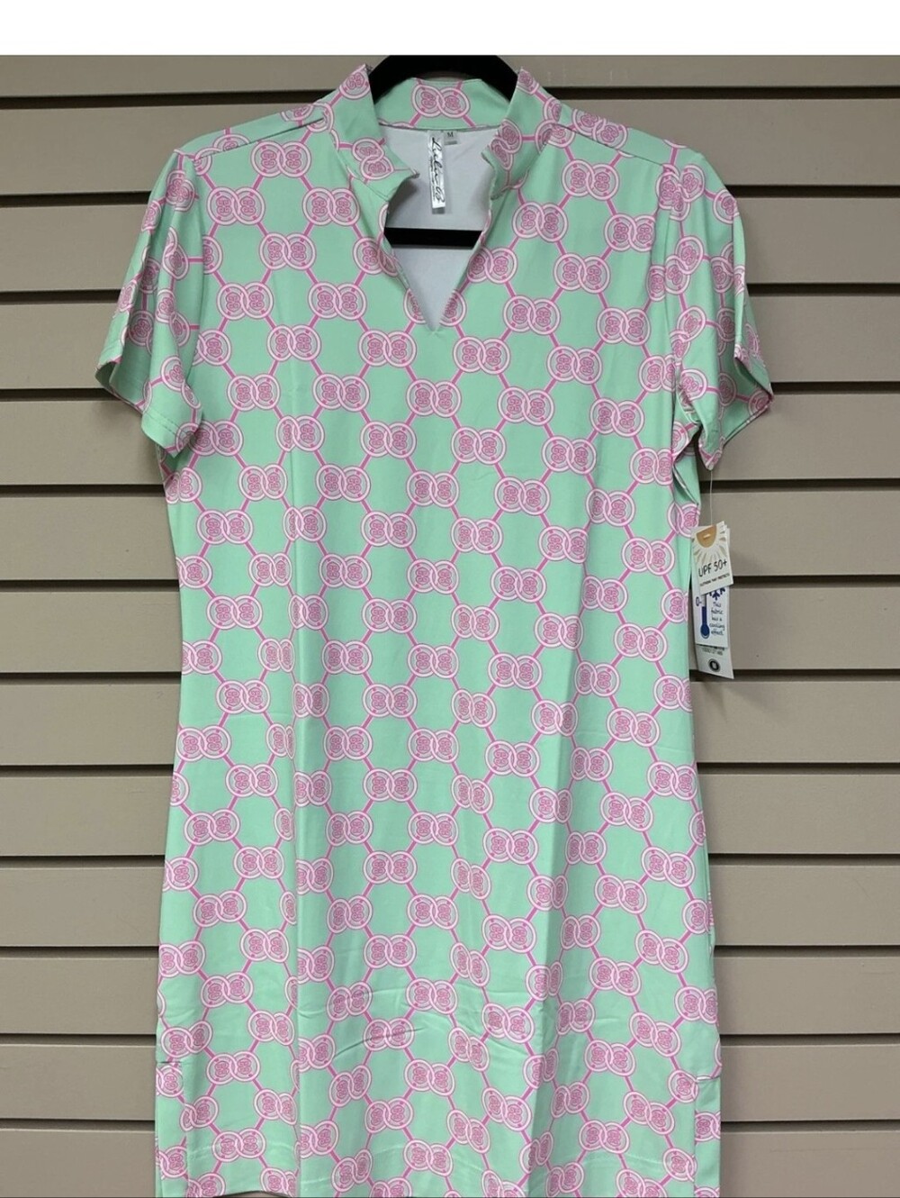 NWT Lulu-B Mint, Pink Lattice & Circles Short Sleeve Dress, M